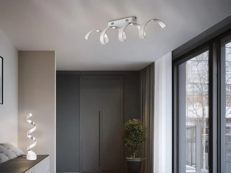 Ausgefallene LED Deckenlleuchte HELIX Weiß / Silber, Breite 80cm
