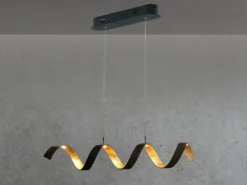 Ausgefallene LED Pendelleuchte HELIX Schwarz / Gold, Breite 80cm