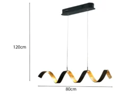 Ausgefallene LED Pendelleuchte HELIX Schwarz / Gold, Breite 80cm