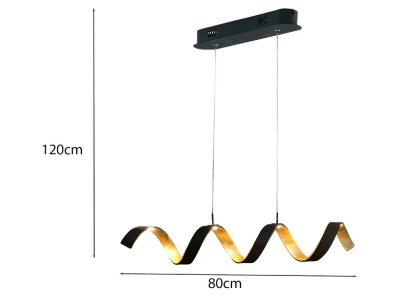 Ausgefallene LED Pendelleuchte HELIX Schwarz / Gold, Breite 80cm