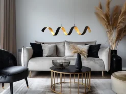 Ausgefallene LED Pendelleuchte HELIX Schwarz / Gold, Breite 80cm