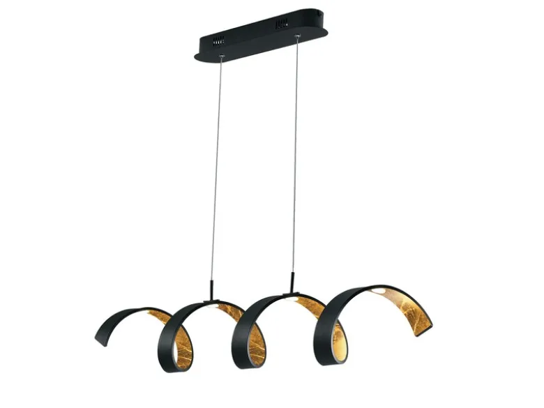 Ausgefallene LED Pendelleuchte HELIX Schwarz / Gold, Breite 80cm