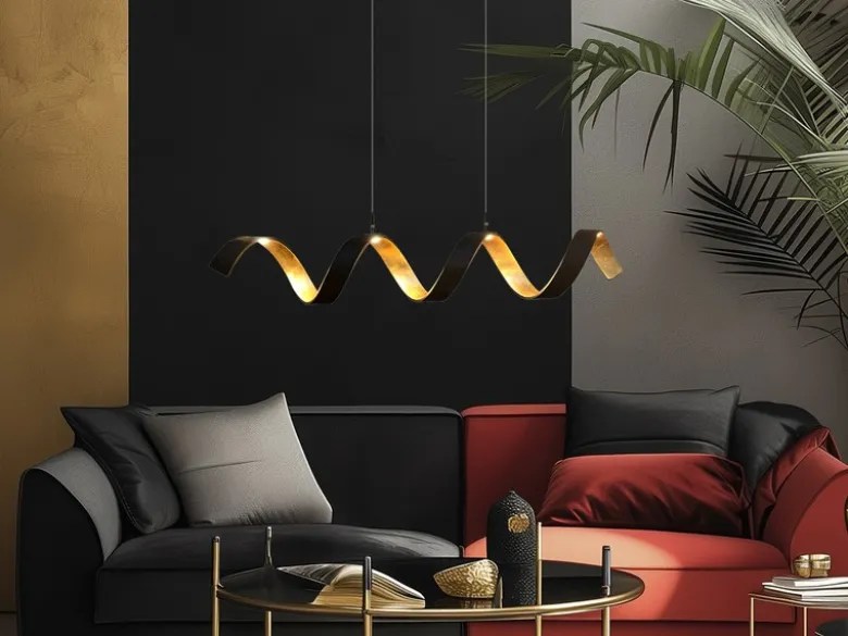 Ausgefallene LED Pendelleuchte HELIX Schwarz / Gold, Breite 80cm