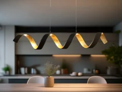 Ausgefallene LED Pendelleuchte HELIX Schwarz / Gold, Breite 80cm