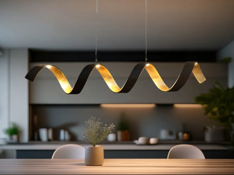 Ausgefallene LED Pendelleuchte HELIX Schwarz / Gold, Breite 80cm