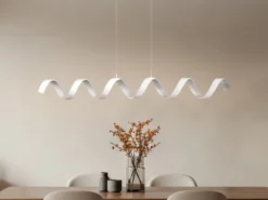 Ausgefallene LED Pendelleuchte HELIX Weiß / Silber, Breite 125cm