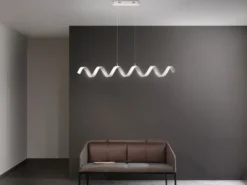 Ausgefallene LED Pendelleuchte HELIX Weiß / Silber, Breite 125cm