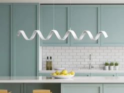 Ausgefallene LED Pendelleuchte HELIX Weiß / Silber, Breite 125cm