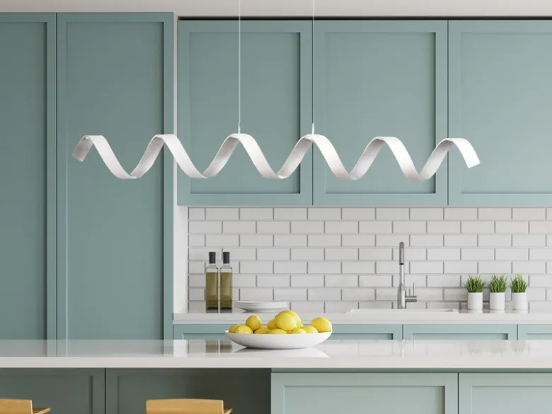 Ausgefallene LED Pendelleuchte HELIX Weiß / Silber, Breite 125cm