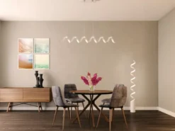 Ausgefallene LED Pendelleuchte HELIX Weiß / Silber, Breite 125cm