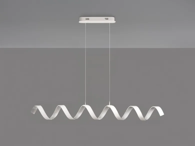 Ausgefallene LED Pendelleuchte HELIX Weiß / Silber, Breite 125cm