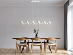 Ausgefallene LED Pendelleuchte HELIX Weiß / Silber, Breite 125cm