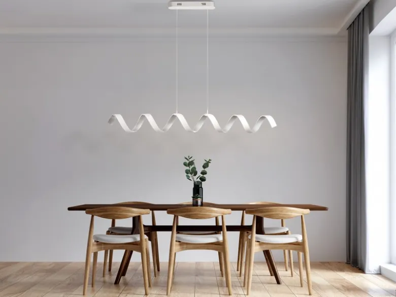 Ausgefallene LED Pendelleuchte HELIX Weiß / Silber, Breite 125cm