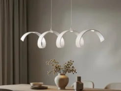 Ausgefallene LED Pendelleuchte HELIX Weiß / Silber, Breite 80cm