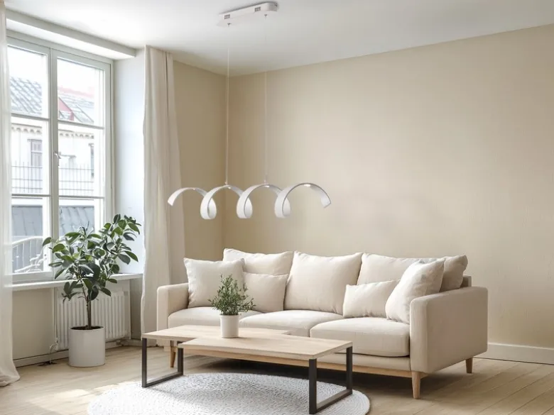 Ausgefallene LED Pendelleuchte HELIX Weiß / Silber, Breite 80cm