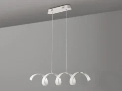 Ausgefallene LED Pendelleuchte HELIX Weiß / Silber, Breite 80cm