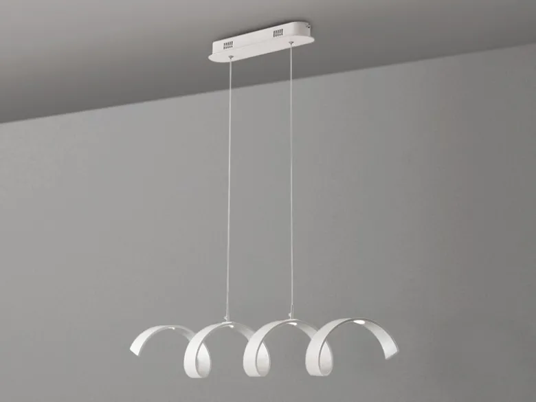 Ausgefallene LED Pendelleuchte HELIX Weiß / Silber, Breite 80cm