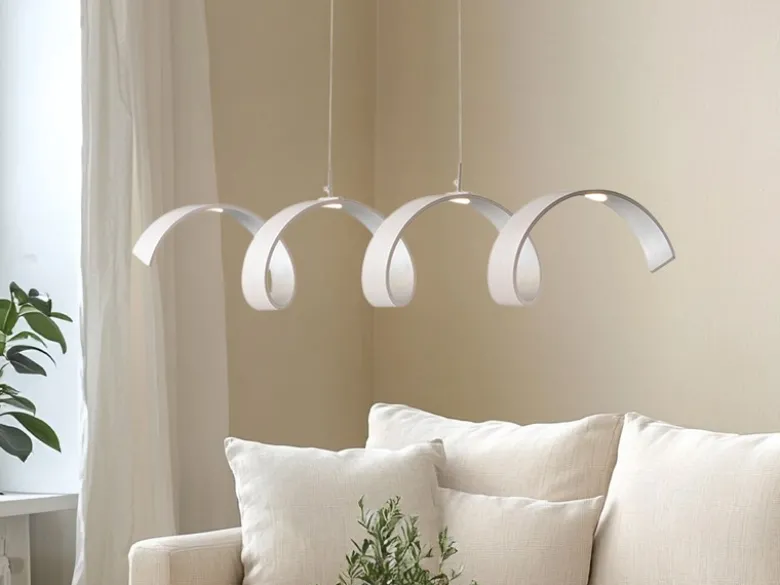 Ausgefallene LED Pendelleuchte HELIX Weiß / Silber, Breite 80cm
