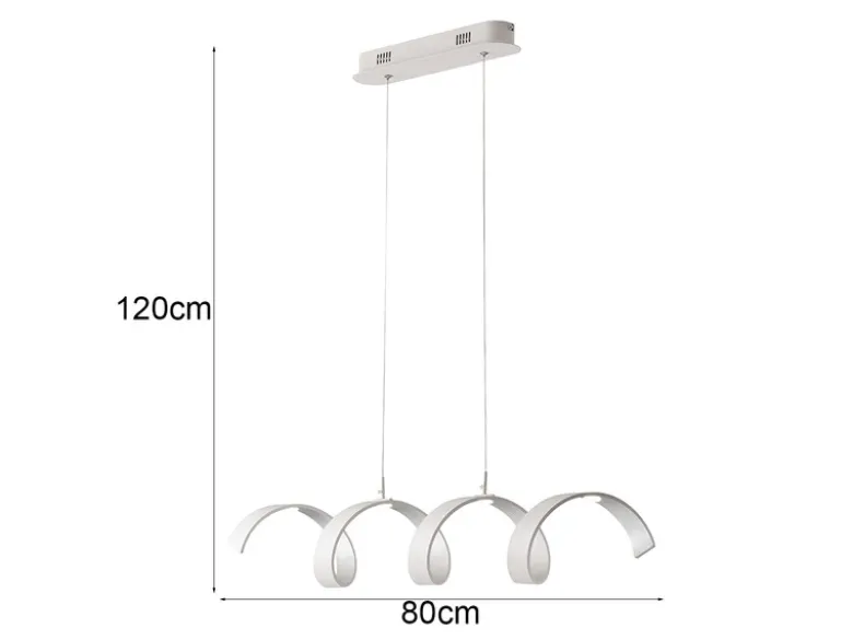 Ausgefallene LED Pendelleuchte HELIX Weiß / Silber, Breite 80cm