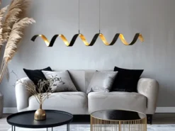 Ausgefallene LED Pendelleuchte HELIX Schwarz / Gold, Breite 125cm