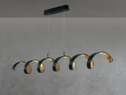 Ausgefallene LED Pendelleuchte HELIX Schwarz / Gold, Breite 125cm