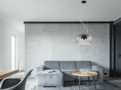 Ausgefallene LED Pendelleuchte mit Rauchglas Lampenschirm, Ø 40cm