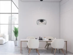 Ausgefallene LED Pendelleuchte mit Rauchglas Lampenschirm, Ø 40cm