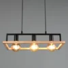 Ausgefallene LED Pendelleuchte mit Rahmen aus Naturholz, Breite 57,5cm