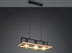Ausgefallene LED Pendelleuchte mit Rahmen aus Naturholz, Breite 57,5cm