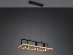 Ausgefallene LED Pendelleuchte mit Rahmen aus Naturholz, Breite 57,5cm