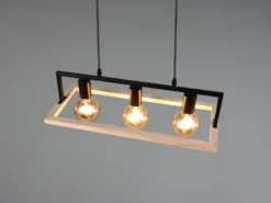 Ausgefallene LED Pendelleuchte mit Rahmen aus Naturholz, Breite 57,5cm