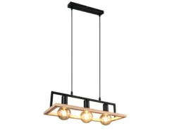 Ausgefallene LED Pendelleuchte mit Rahmen aus Naturholz, Breite 57,5cm