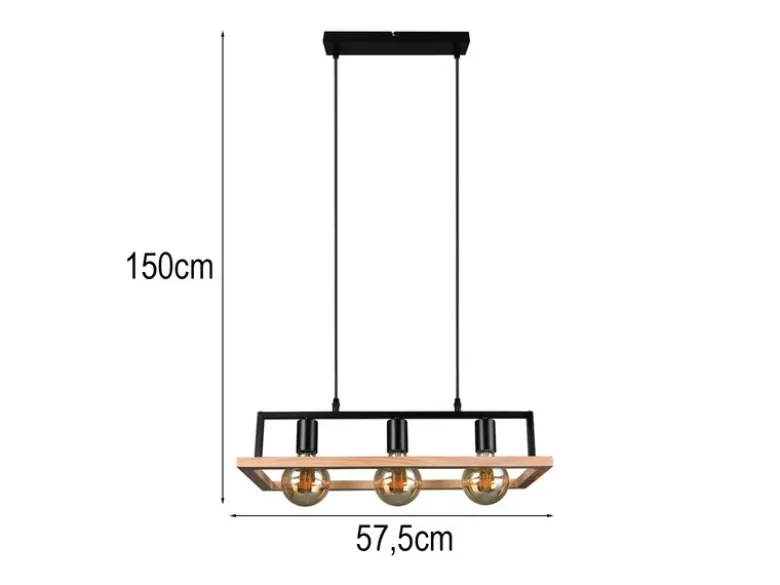 Ausgefallene LED Pendelleuchte mit Rahmen aus Naturholz, Breite 57,5cm