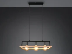 Ausgefallene LED Pendelleuchte mit Rahmen aus Naturholz, Breite 57,5cm