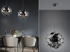 Ausgefallene LED Pendelleuchte mit Glas Lampenschirm Chrom bedampft, Ø 54cm