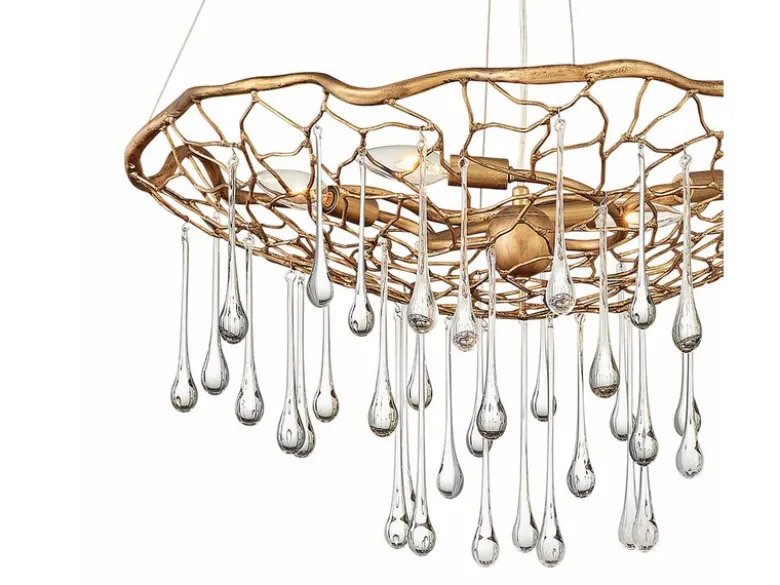 Ausgefallene LED Pendelleuchte Gold matt mit Glas Behang Ø 66cm