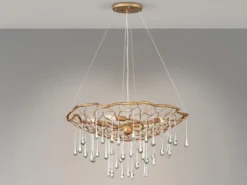 Ausgefallene LED Pendelleuchte Gold matt mit Glas Behang Ø 66cm