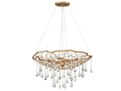 Ausgefallene LED Pendelleuchte Gold matt mit Glas Behang Ø 66cm