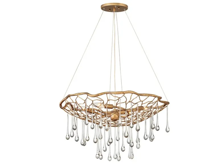 Ausgefallene LED Pendelleuchte Gold matt mit Glas Behang Ø 66cm