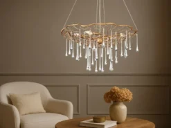Ausgefallene LED Pendelleuchte Gold matt mit Glas Behang Ø 66cm