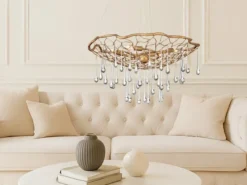 Ausgefallene LED Pendelleuchte Gold matt mit Glas Behang Ø 66cm