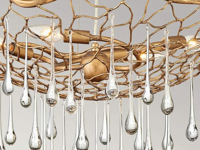 Ausgefallene LED Pendelleuchte Gold matt mit Glas Behang Ø 66cm