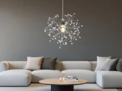 Ausgefallene LED Pendelleuchte Silber Chrom mit Acryl Kristall, Ø 52cm