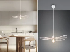 Ausgefallene LED Pendelleuchte, Lampenschirm Weißer Draht, Ø 60cm