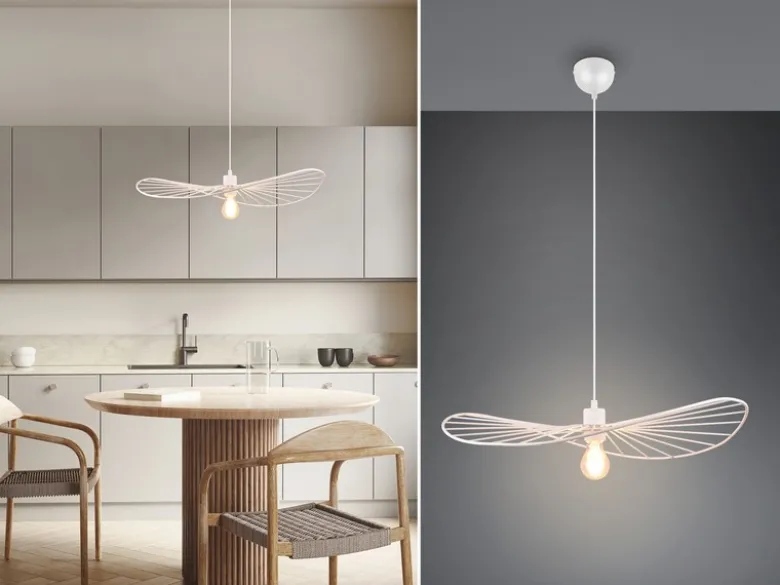Ausgefallene LED Pendelleuchte, Lampenschirm Weißer Draht, Ø 60cm