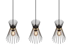 Ausgefallene LED Pendelleuchte 3 Draht Lampenschirme Schwarz-Gold, Breite 82cm