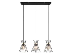 Ausgefallene LED Pendelleuchte 3 Draht Lampenschirme Schwarz-Gold, Breite 82cm