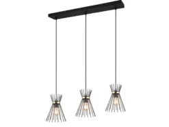 Ausgefallene LED Pendelleuchte 3 Draht Lampenschirme Schwarz-Gold, Breite 82cm