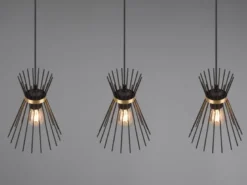 Ausgefallene LED Pendelleuchte 3 Draht Lampenschirme Schwarz-Gold, Breite 82cm
