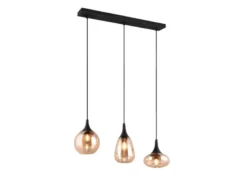 Ausgefallene LED Pendelleuchte 3-flammig, Glas amberfarbig, Breite 70cm